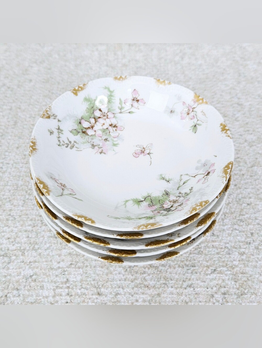 Vintage Theodore Haviland Limoges France 5" Bowls Floral Dogwood Gold Edge X5